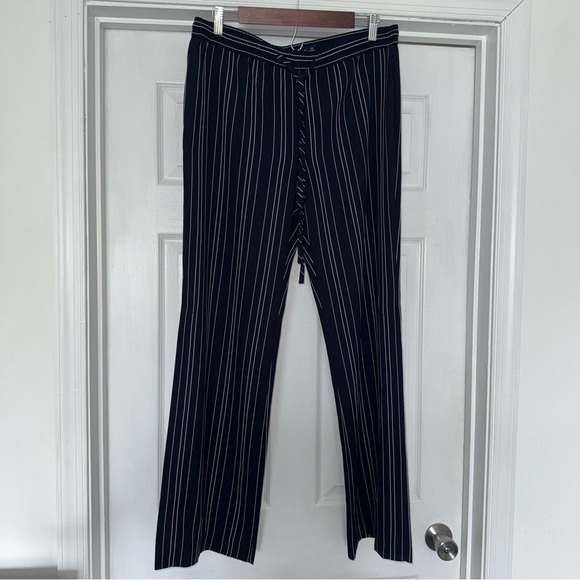 Zara Wide Leg Striped Pants L Black White Side Slit - Picture 3 of 7
